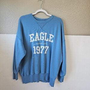American Eagle Oversize Fleece Crewneck Blue Sweatshirt Sz Med Relaxed Soft R560